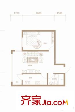 鼎園?明府D戶型2#4單元 1室1廳1衛(wèi)1廚