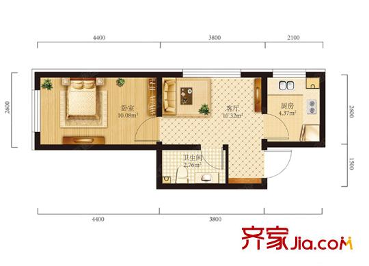 學(xué)府經(jīng)典中天城A2戶型 1室1廳1衛(wèi)1廚