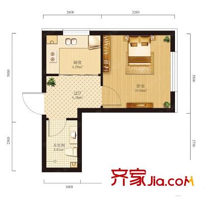 學(xué)府經(jīng)典中天城21.54平方米戶型 1室1廳1衛(wèi)1廚