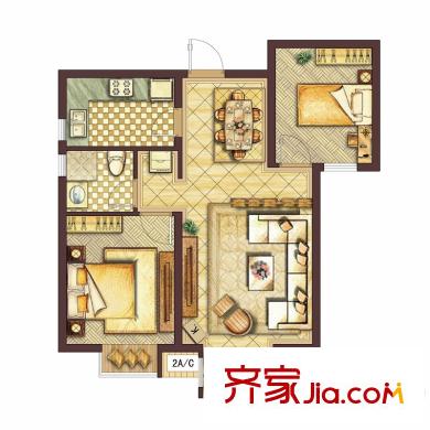 會展城上城二期E2戶型圖 2室2廳1衛(wèi)1廚