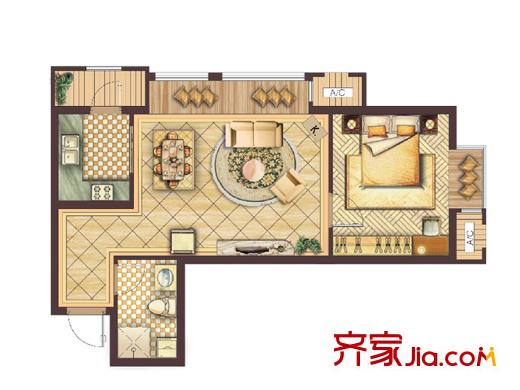 會展城上城二期A4戶型圖 1室1廳1衛(wèi)1廚