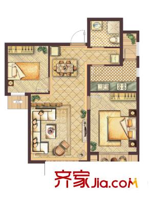 會展城上城二期A2戶型圖 2室2廳1衛(wèi)1廚