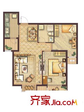 會展城上城二期E4戶型圖 2室2廳1衛(wèi)1廚
