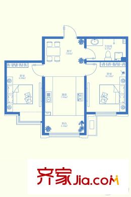 金色城邦一期使用面積45.43平米通用戶(hù)型 2室1廳1衛(wèi)1廚