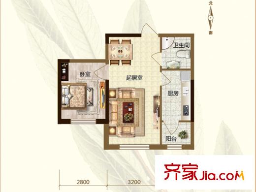 遠創(chuàng)樾府項目通用R戶型 1室1廳1衛(wèi)1廚