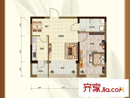 遠創(chuàng)樾府項目通用D戶型 1室2廳1衛(wèi)1廚