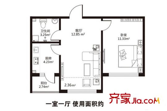 格蘭云天D8、D7、D2號樓戶型 1室1廳1衛(wèi)1廚