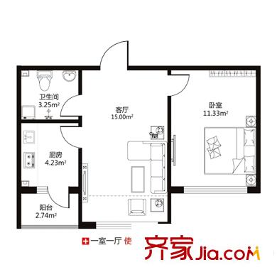 格蘭云天P戶型標準層 1室1廳1衛(wèi)1廚