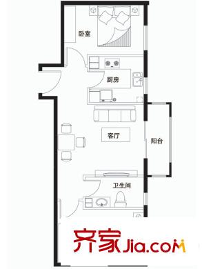 永泰城3號樓B4戶型 2室1廳1衛(wèi)1廚