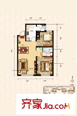 永泰城12-15號樓F戶型 2室2廳1衛(wèi)1廚