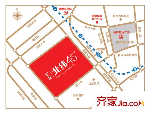 匯龍北緯45°區(qū)位圖