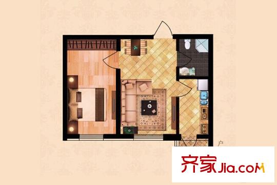城發(fā)?三環(huán)信息苑A戶型49.99平米 1室1廳1衛(wèi)1廚