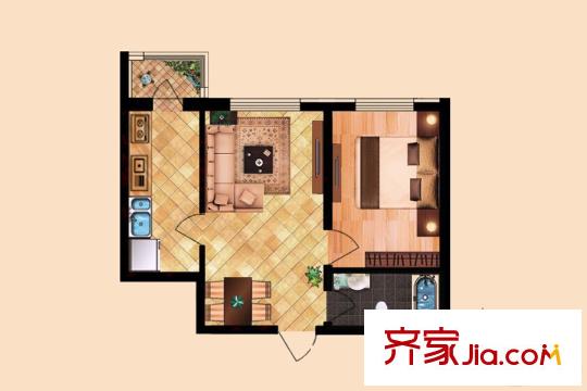 城發(fā)?三環(huán)信息苑B戶型58.62平米 1室1廳1衛(wèi)1廚
