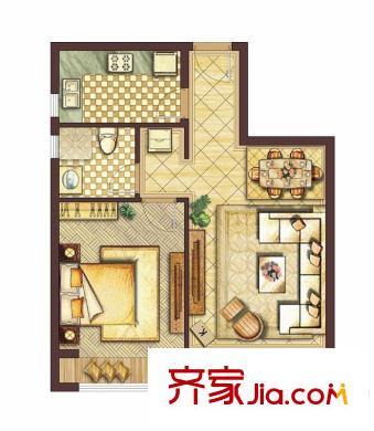 會展城上城一期C3戶型圖 1室2廳1衛(wèi)1廚