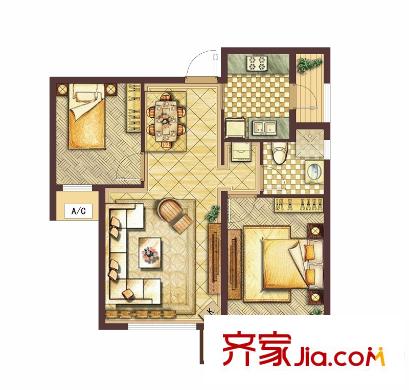 會展城上城二期A2戶型圖 2室2廳1衛(wèi)1廚