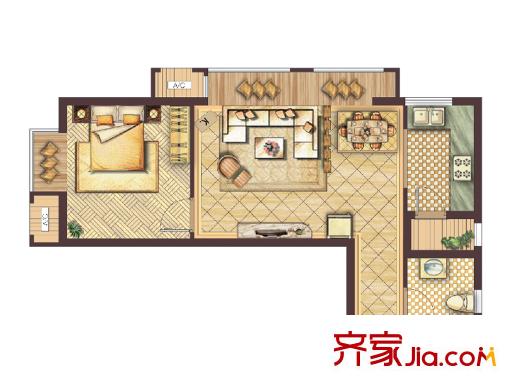 會展城上城二期E1戶型圖 1室1廳1衛(wèi)1廚