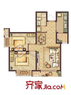 會展城上城二期E3戶型圖 2室2廳1衛(wèi)1廚