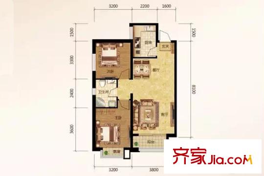 保利達(dá)江灣城A2戶型 2室2廳1衛(wèi)1廚