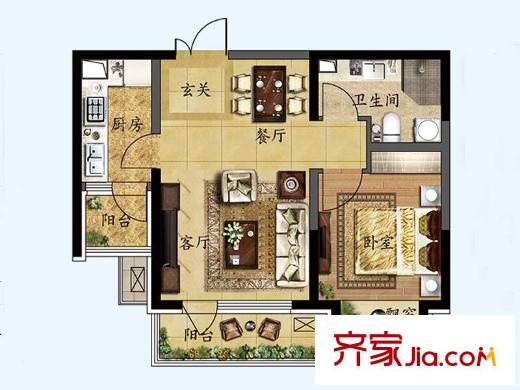 保利達(dá)江灣城B-1戶型 1室1廳1衛(wèi)1廚