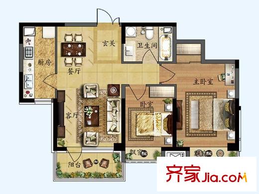 保利達(dá)江灣城E-1戶型 2室2廳1衛(wèi)1廚