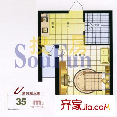 中房金河花園戶型圖1室1廳1衛(wèi)