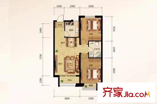 保利達(dá)江灣城A3戶型 2室2廳1衛(wèi)1廚