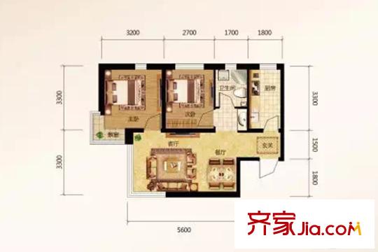 保利達(dá)江灣城A1戶型 2室2廳1衛(wèi)1廚