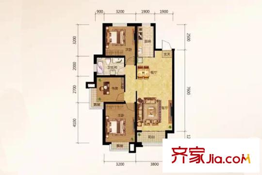 保利達(dá)江灣城B1戶型 3室2廳1衛(wèi)1廚