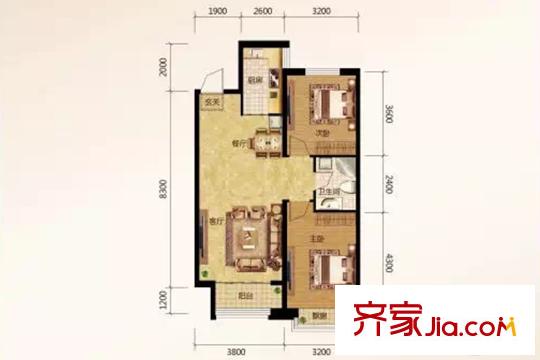 保利達(dá)江灣城B2戶型 2室2廳1衛(wèi)1廚