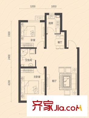 凱榮禧樂都戶型圖凱榮2.3期戶型HC 2室2廳1衛(wèi)1廚