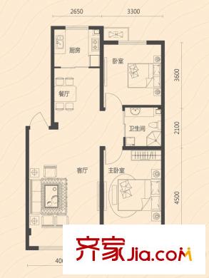 凱榮禧樂都戶型圖凱榮2.3期戶型6.4 2室2廳1衛(wèi)1廚