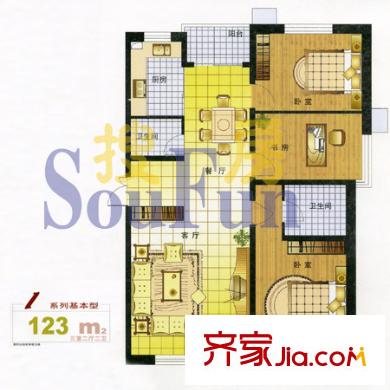 中房金河花園戶型圖3室2廳2衛(wèi)