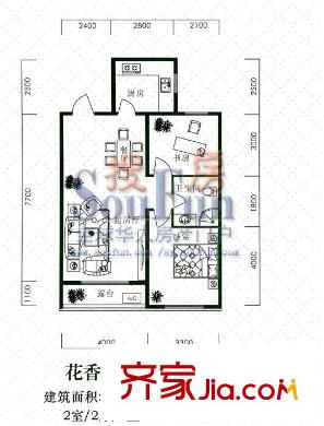 羅曼春天戶型圖花香小墅 2室2廳1衛(wèi)