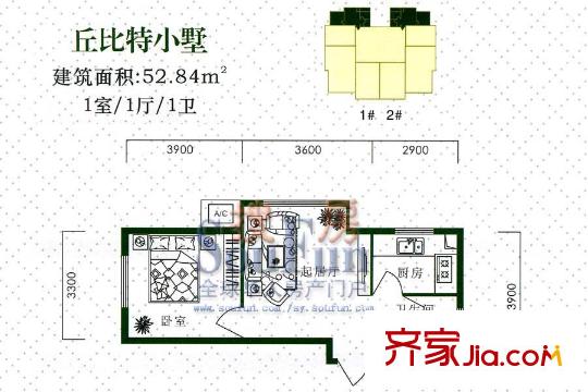 羅曼春天戶型圖丘比特小墅 1室1廳1衛(wèi)