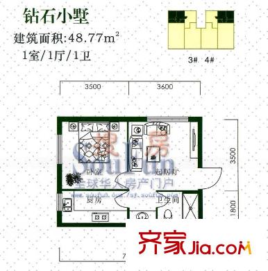 羅曼春天戶型圖鉆石小墅 1室1廳1衛(wèi)