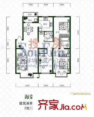 羅曼春天戶型圖海棠小墅 3室2廳2衛(wèi)