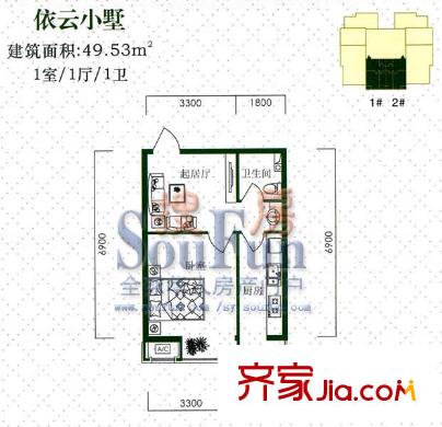 羅曼春天戶型圖依云小墅 1室1廳1衛(wèi)