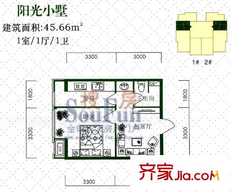 羅曼春天戶型圖陽(yáng)光小墅 1室1廳1衛(wèi)