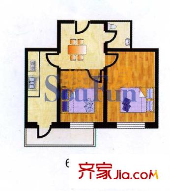 丁香湖畔新城戶型圖2室1廳1衛(wèi)