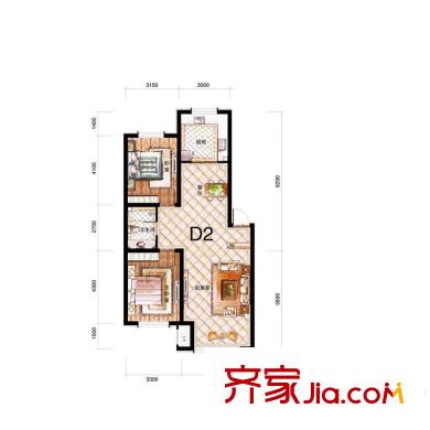 鑫豐?雍景豪城D2戶型 2室2廳1衛(wèi)