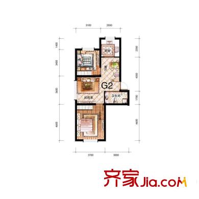 鑫豐?雍景豪城G2戶型 2室2廳1衛(wèi)