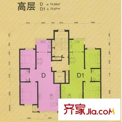 鑫豐?雍景豪城戶型圖高層D/D1 2室2廳1衛(wèi)