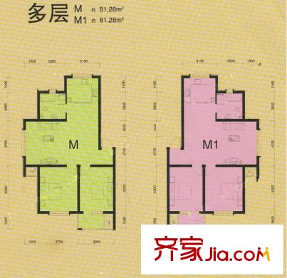 鑫豐?雍景豪城戶型圖多層M/M1 2室2廳1衛(wèi)