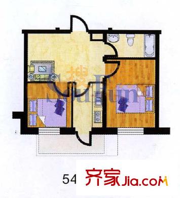 丁香湖畔新城戶型圖2室1廳1衛(wèi)