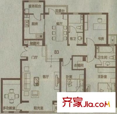 河畔新城四期 3室 戶型圖
