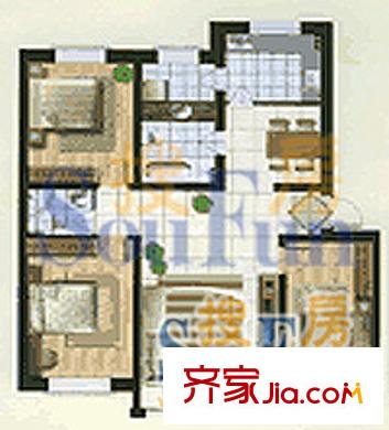 黎明西部風(fēng)情戶型圖3室2廳2衛(wèi)