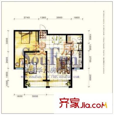 金水花城戶型圖2室2廳1衛(wèi)93.95平方米 