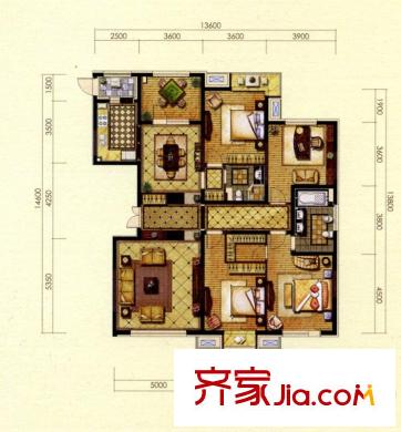 金地長青灣戶型圖H8戶型B 4室2廳1衛(wèi)1廚