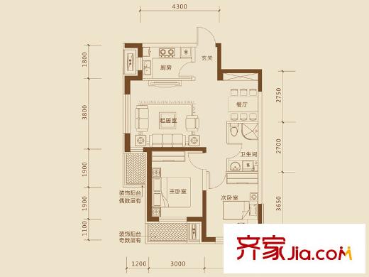 巴塞羅那晶座戶型圖A2戶型 2室2廳1衛(wèi)1廚