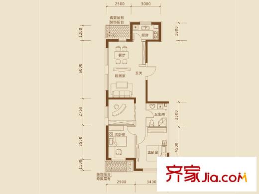 巴塞羅那晶座戶型圖B2戶型 3室2廳1衛(wèi)1廚